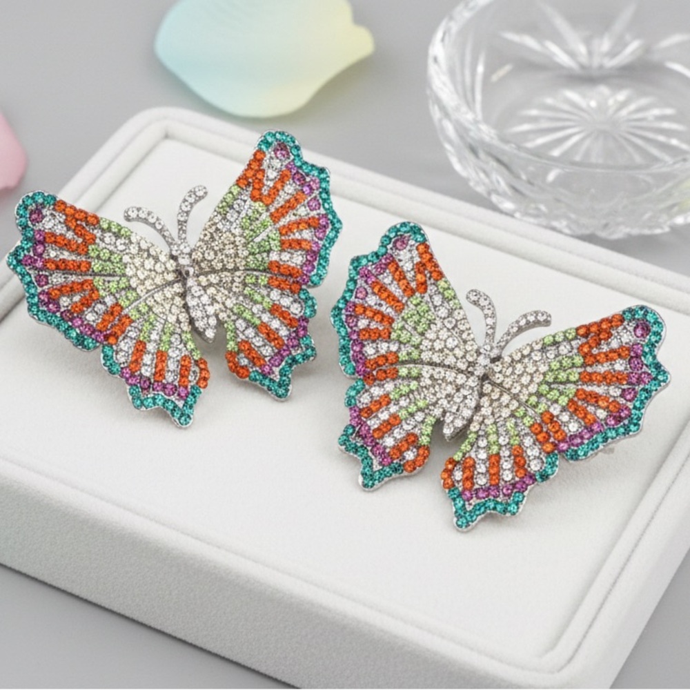 Vibrant Butterfly Crystal Earrings